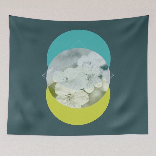 Item preview, Blue lime blossoms circles geometric collage designed and sold by by-jwp.
