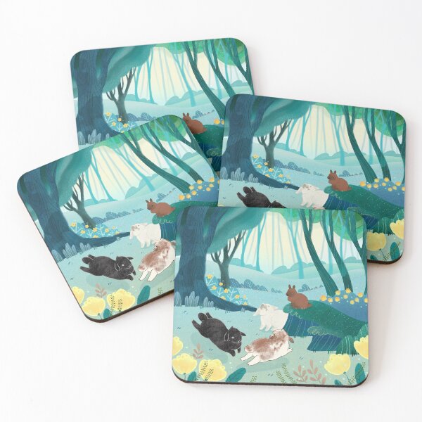 Item preview, Forest Bunnies Frolicking Amongst Yellow Flowers designed and sold by carolylin.