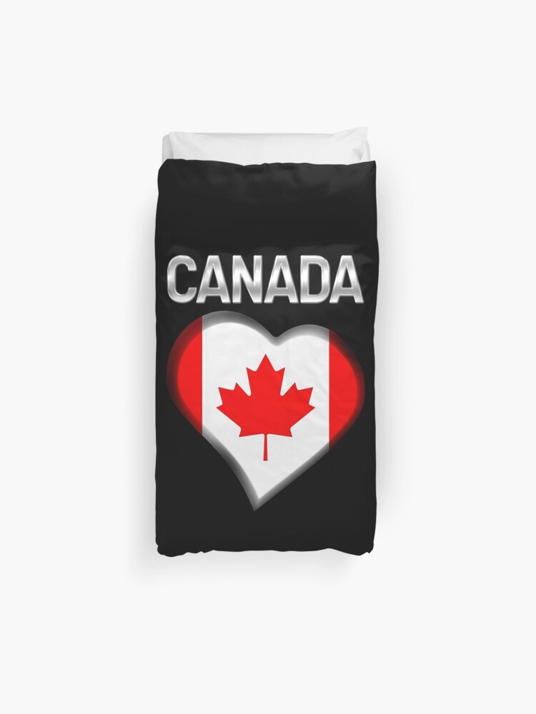 Canada Canadian Flag Heart Text Metallic Duvet Cover By