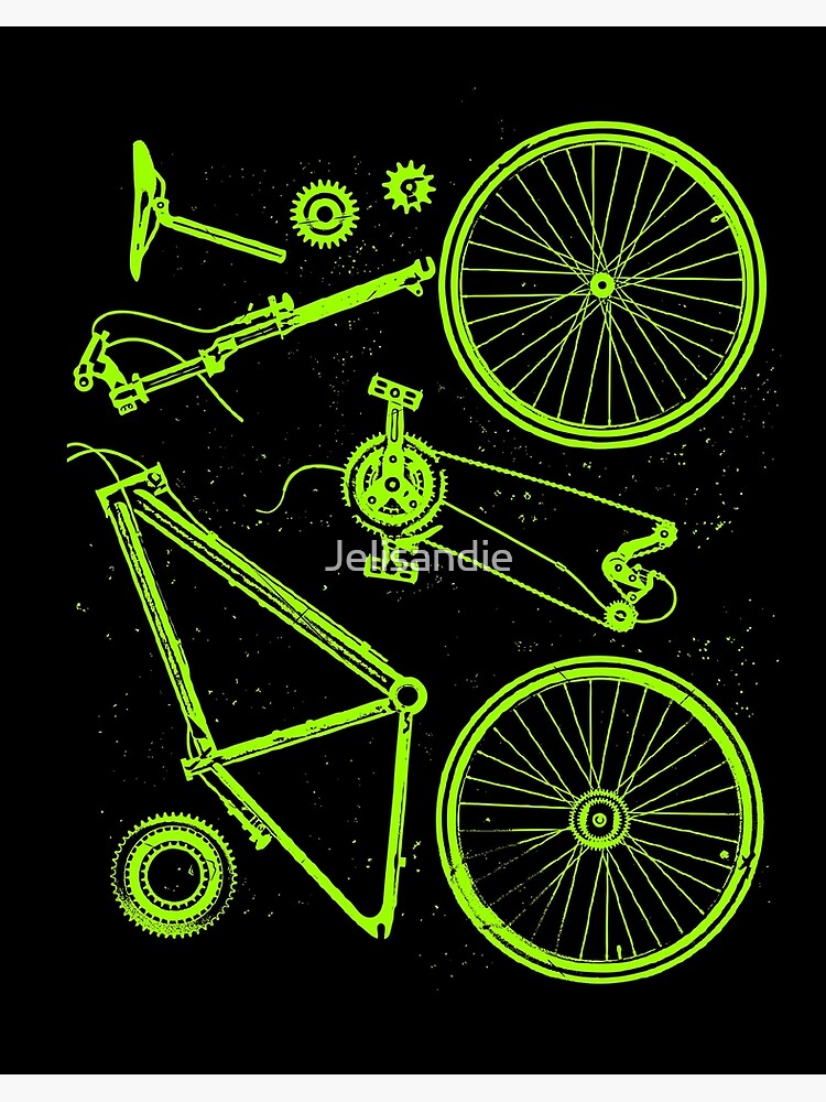 Cool green bike parts in exploded drawing Art Board Print