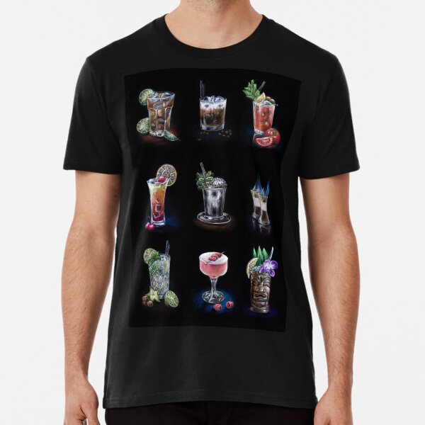 Hand drawn cocktail collection on black Premium T-Shirt