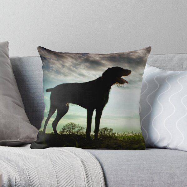 German Wirehaired Pointer Sunset Throw Pillow