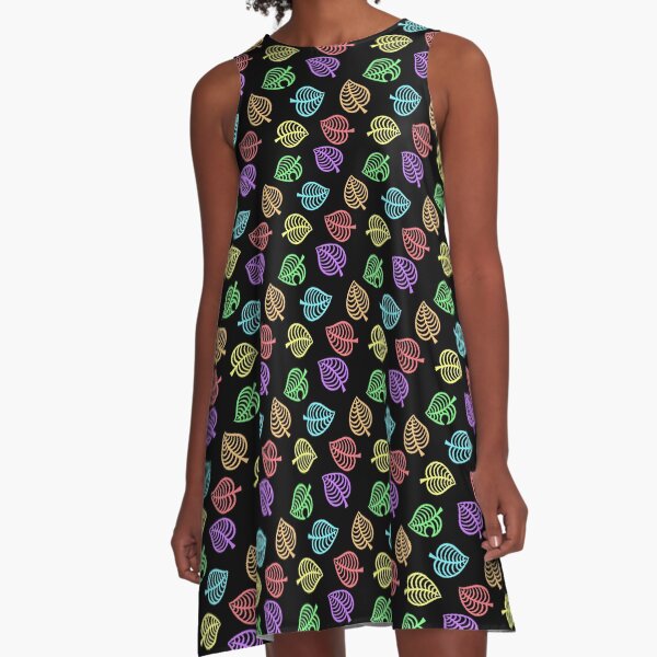 Animal Crossing Aloha repeating pattern - Neon Rainbow A-Line Dress