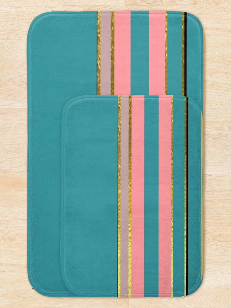 "Teal With Pink Gold Stripe" Bath Mat for Sale by shauniamckenzie Redbubble