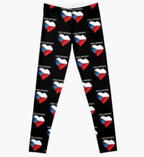 Czech Republic - Czech Flag Heart & Text - Metallic Leggings