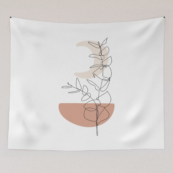 Item preview, Moon and Leaves - Modern Minimal Line Drawing Botanical Line Art Mid-century Modern Minimal Decor designed and sold by GraphicBicycle.