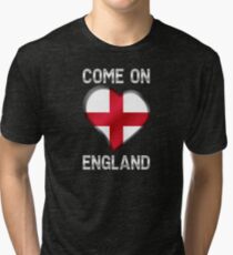 Come On England - English Flag Heart & Text - Metallic Tri-blend T-Shirt