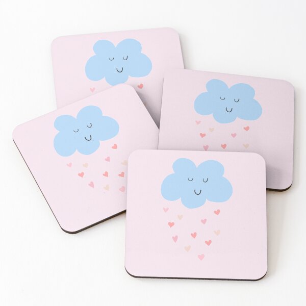 Artikelvorschau, rosa Regenwolke mit Herzen / kawaii Regenwolke entworfen und verkauft von Durhamdoodles.