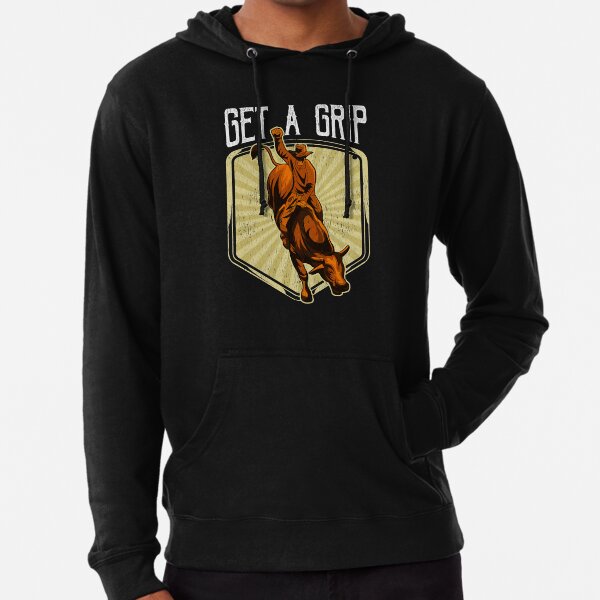 Funny Get a Grip Competitive Bull Riding Pun Lightweight Hoodie