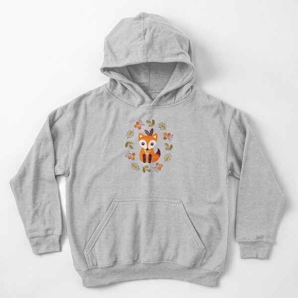 Little Fox with Autumn Berries Kids Pullover Hoodie