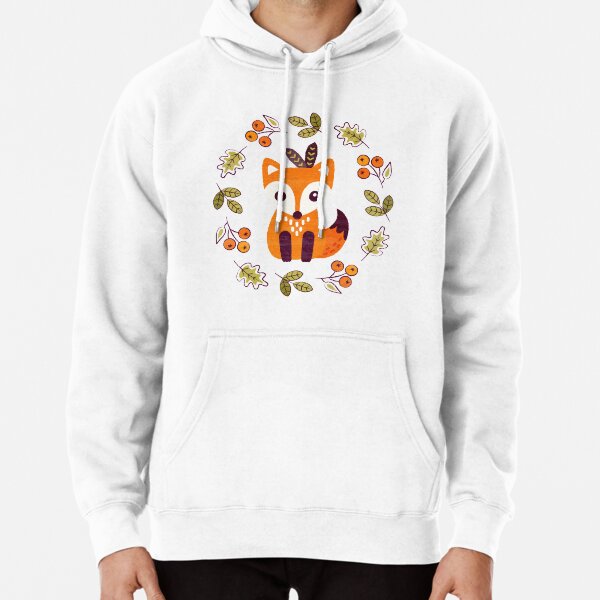 Little Fox with Autumn Berries Pullover Hoodie