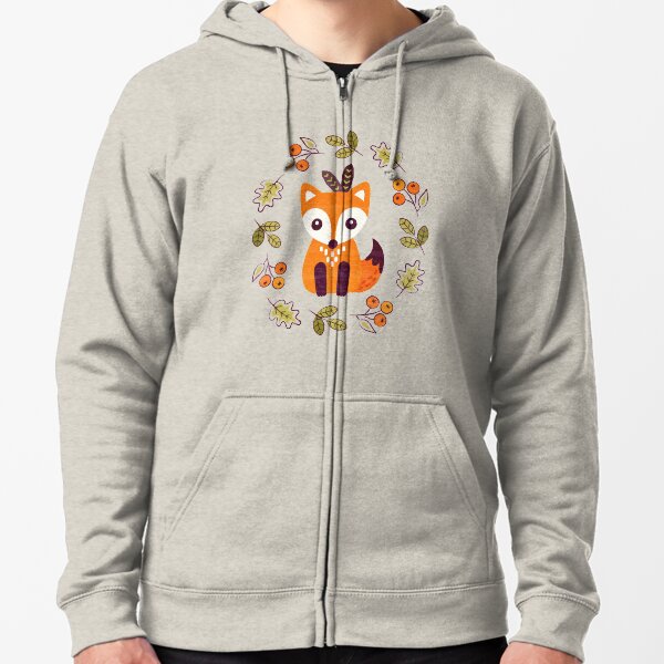 Little Fox with Autumn Berries Zipped Hoodie