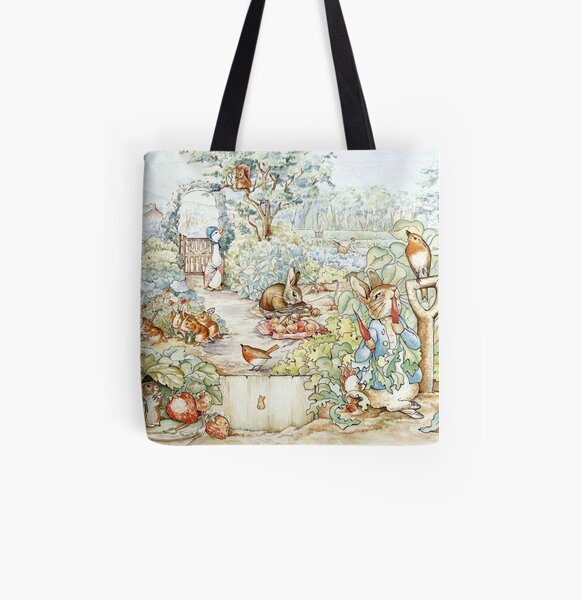 Beatrix Potter Storybook Characters in Garden All Over Print Tote Bag