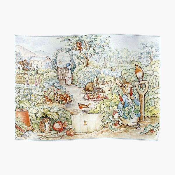 Beatrix Potter Storybook Characters in Garden Poster