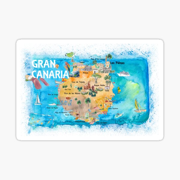 Gran Canary Canarias Spain Illustrated Map with Landmarks and Highlights  Sticker