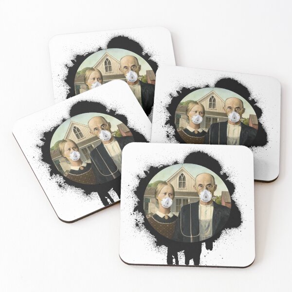 Item preview, American Gothic Wearing Corona N95 Masks designed and sold by javamartini.