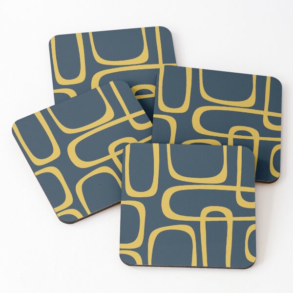 Item preview, Midcentury Modern Loops Retro Pattern in Light Mustard and Navy Blue designed and sold by kierkegaard.