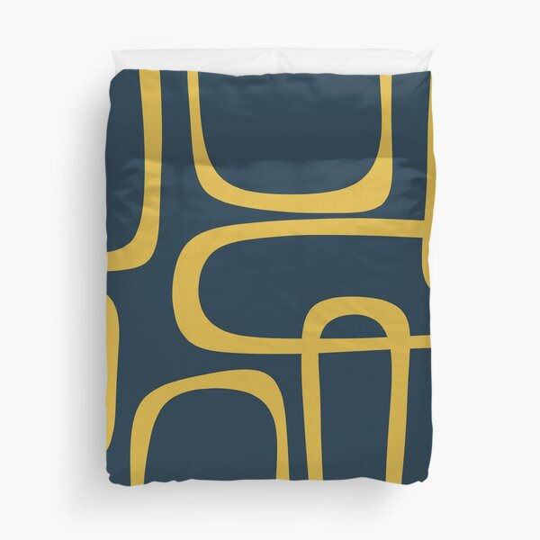Item preview, Midcentury Modern Loops Retro Pattern in Light Mustard and Navy Blue designed and sold by kierkegaard.