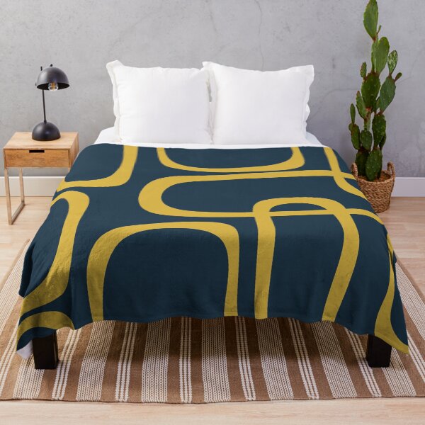 Item preview, Midcentury Modern Loops Retro Pattern in Light Mustard and Navy Blue designed and sold by kierkegaard.