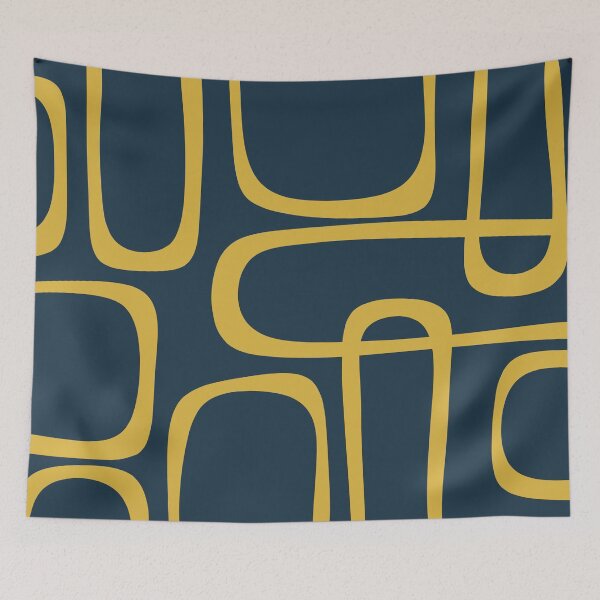 Item preview, Midcentury Modern Loops Retro Pattern in Light Mustard and Navy Blue designed and sold by kierkegaard.