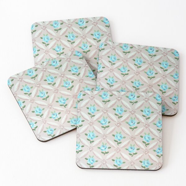 Item preview, Vintage Wallpaper with Blue Flowers and Dusty Pink Background designed and sold by FuzzyHoney.