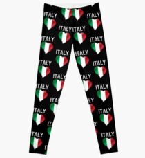 Italy - Italian Flag Heart & Text - Metallic Leggings