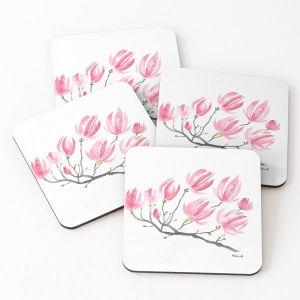 Item preview, Pink Magnolia flowers watercolour painting designed and sold by Monika Howarth.