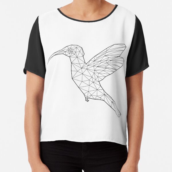 Low Poly Line-art Hummingbird Chiffon Top