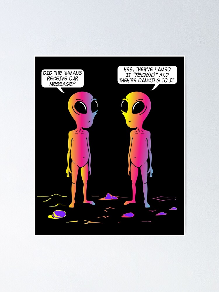 Funny Alien Techno Music Dancing Message Cartoon