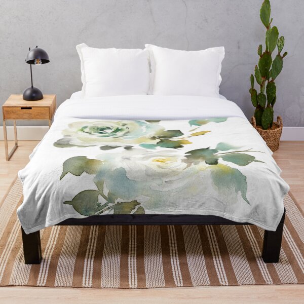 Item preview, Abstract Watercolor White Green Roses designed and sold by lunaisdrawing.