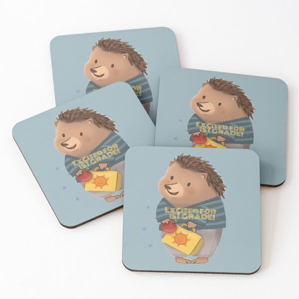 Item preview, Cute Hedgehog excited and ready for First/1st Grade Holding an Apple and a Lunch Box designed and sold by EvaWolf.