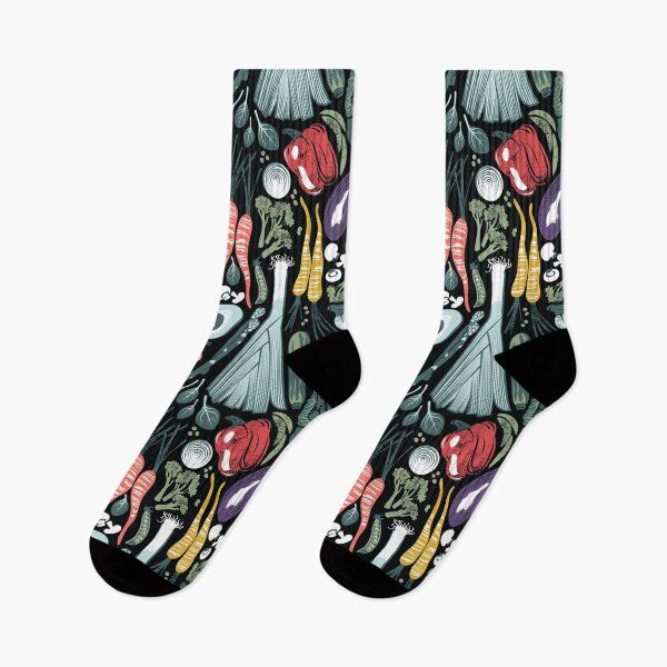 Item preview, Go veggie // black background sage green mint goldenrod yellow coral and purple beet vegetables designed and sold by SelmaCardoso.