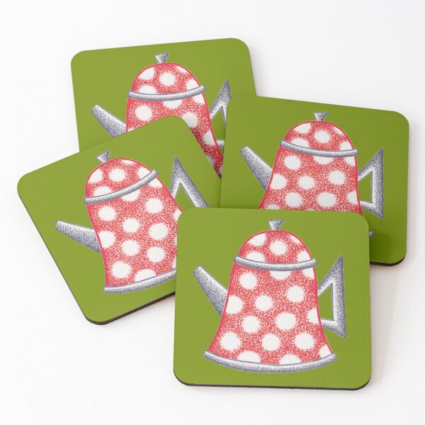 Item preview, White polka dots on red teapot, kettle, ponitllism drawing designed and sold by MitoP.