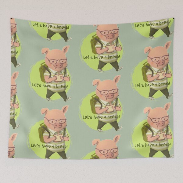 Item preview, Funny Pig wearing Glasses Going Back to School with his lunch box and bag designed and sold by EvaWolf.