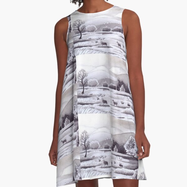Countryside Charming Sheep in Ibiza A-Line Dress