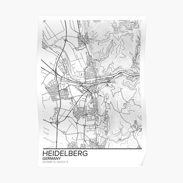 Heidelberg map poster print wall art, Germany gift printable, Home and Nursery, Modern map decor for office, Map Art, Map Gifts Poster