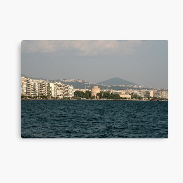 Thessaloniki bay and the White tower with the mountain behind it, Greece Canvas Print