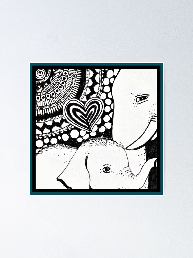 Poster Mere Et Bebe Elephants Mignon Doodle Art Par Oirabot Redbubble