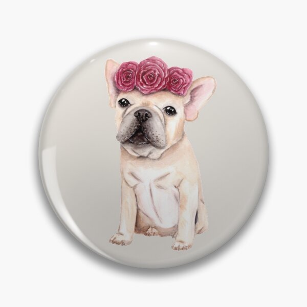 Artikelvorschau, Frenchie mit Blumenkrone - Aquarell entworfen und verkauft von Pattokarts.