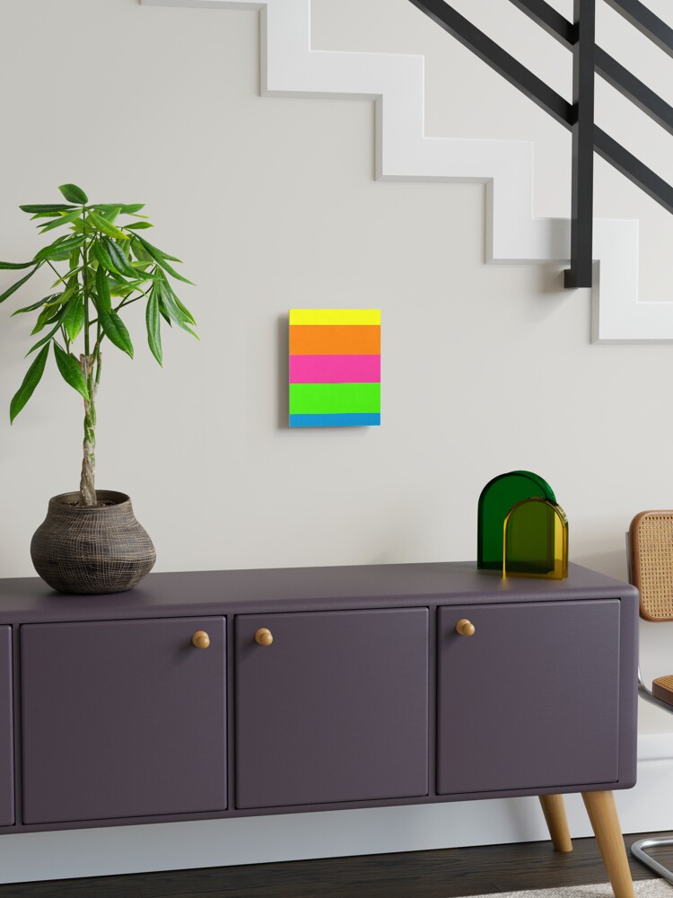 PLAIN SOLID NEON FLUORESCENT RAINBOW STRIPES 5 COLORS | Mounted Print