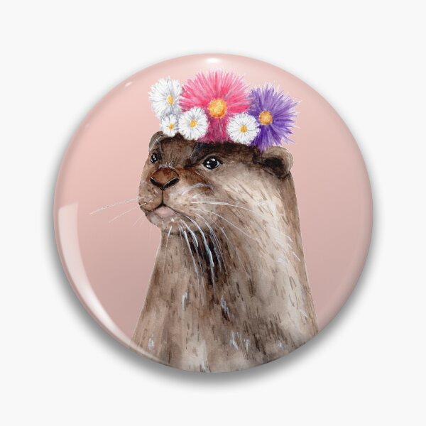 Artikelvorschau, Otter mit Blumenkrone - Aquarellmalerei entworfen und verkauft von Pattokarts.