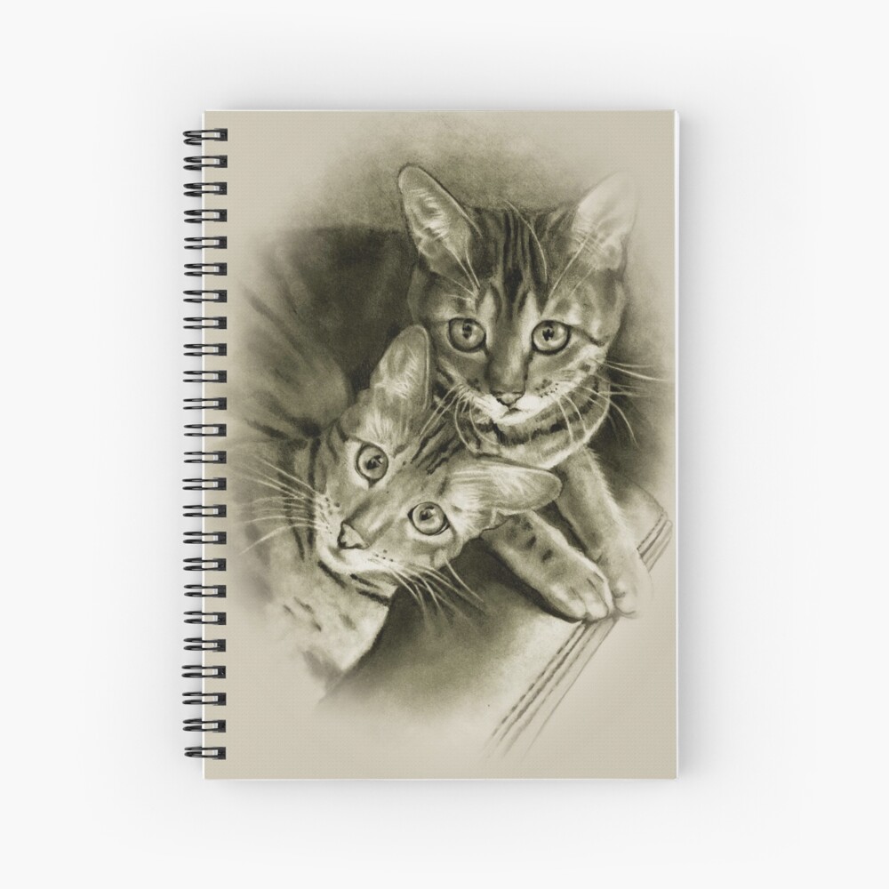 Cuaderno de espiral «Pareja de gatos de Bengala, dibujo a lápiz, dos gatitos,  gatos lindos» de Joyce | Redbubble