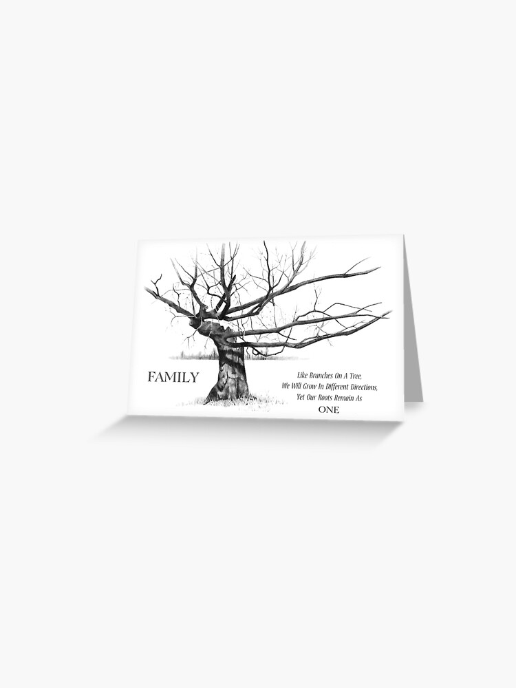 Carte De Vœux Citation De Famille Avec Arbre Noueux Au Crayon Dessin Racines Familiales Connexions Par Joyce Redbubble