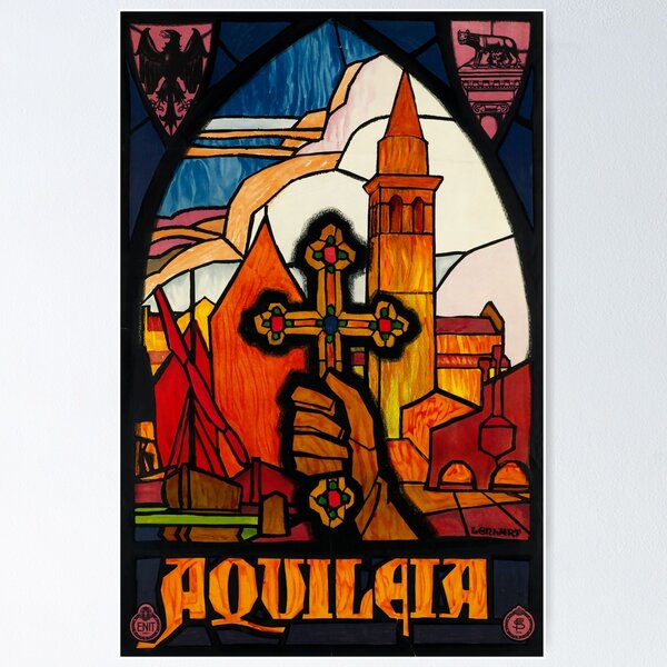 Vista previa del artículo con la obra «Aquileia vintage travel poster», diseñado y vendido por stickart-marek.