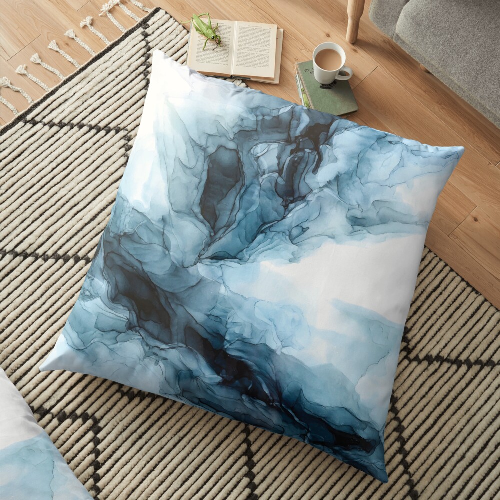 Blue Ice Water Phoenix Abstract Painting Floor Pillow