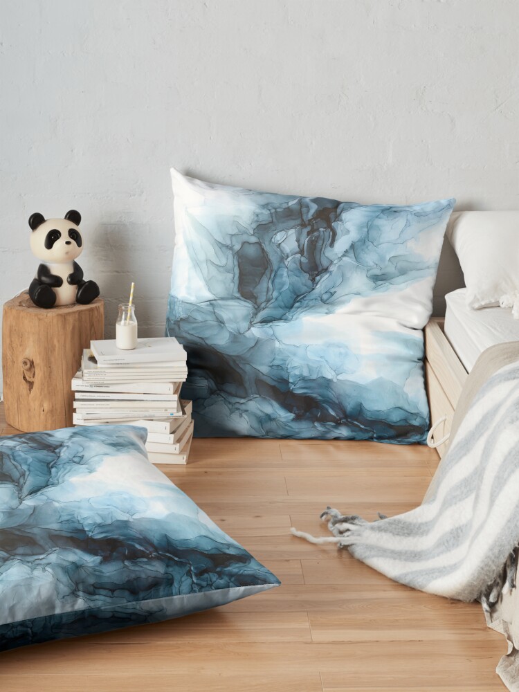 Alternate view of Blue Ice Water Phoenix Abstract Painting Floor Pillow