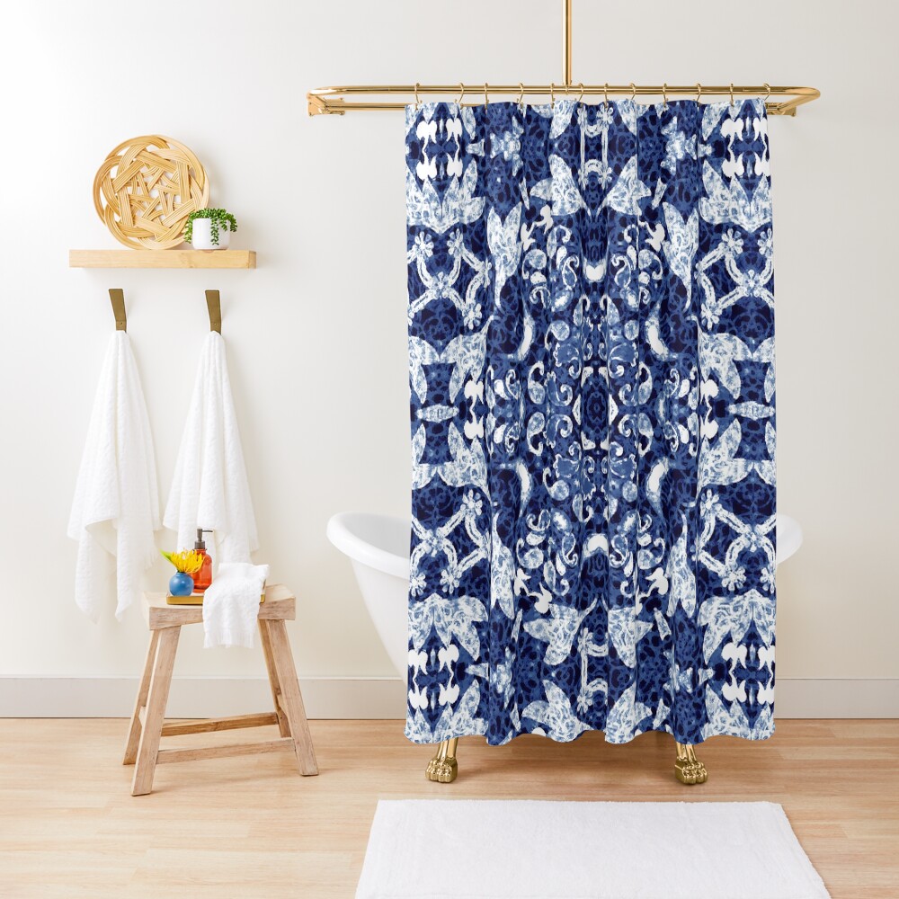 "Boho Blue Medallion" Shower Curtain by ninabmay Redbubble