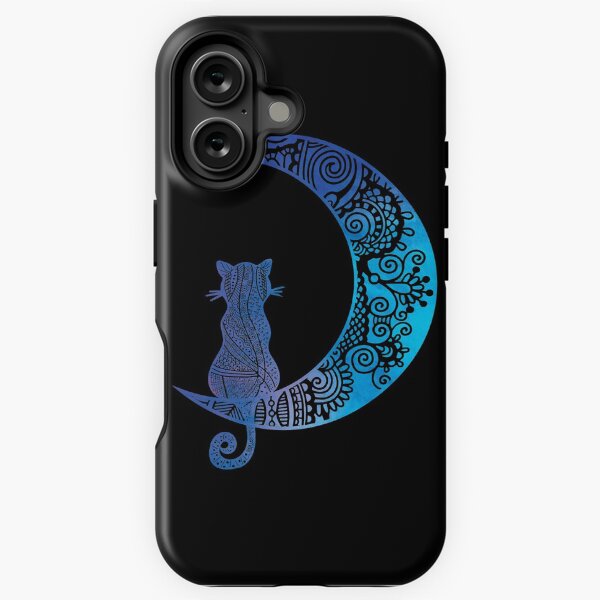 Vista previa del artículo con la obra «Gato y Luna Acuarela Mandala Púrpura Azul», diseñado y vendido por SassAndHoney.