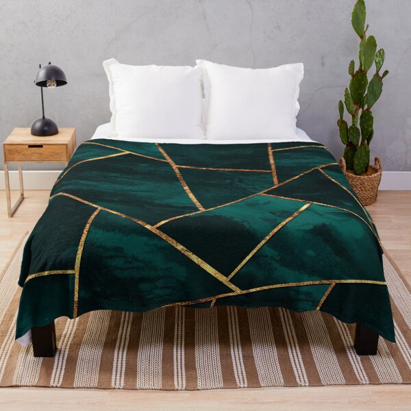 Dark Teal Ink Copper Gold Geometric Glam #1 #geo #decor #art Throw Blanket