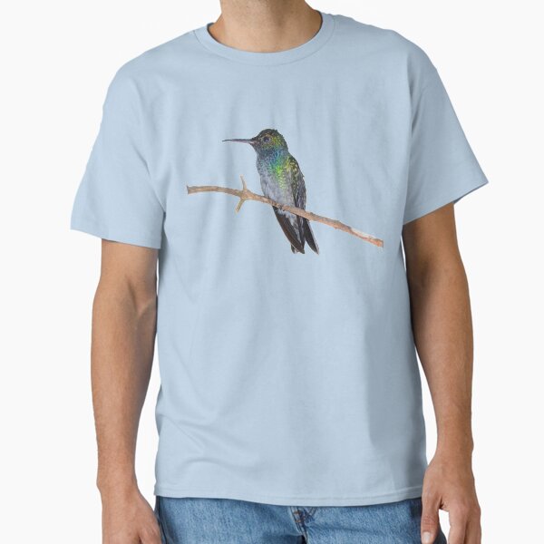 Vista previa del artículo con la obra «Colibrí de pecho azul Fondo azul», diseñado y vendido por hummingbirds.